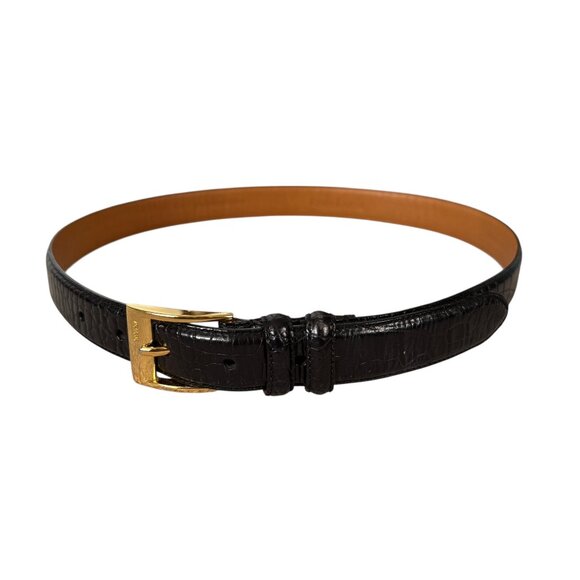 Ralph Lauren men's black Italian leather adjustable waist belt gold buckle M - Picture 1 of 12